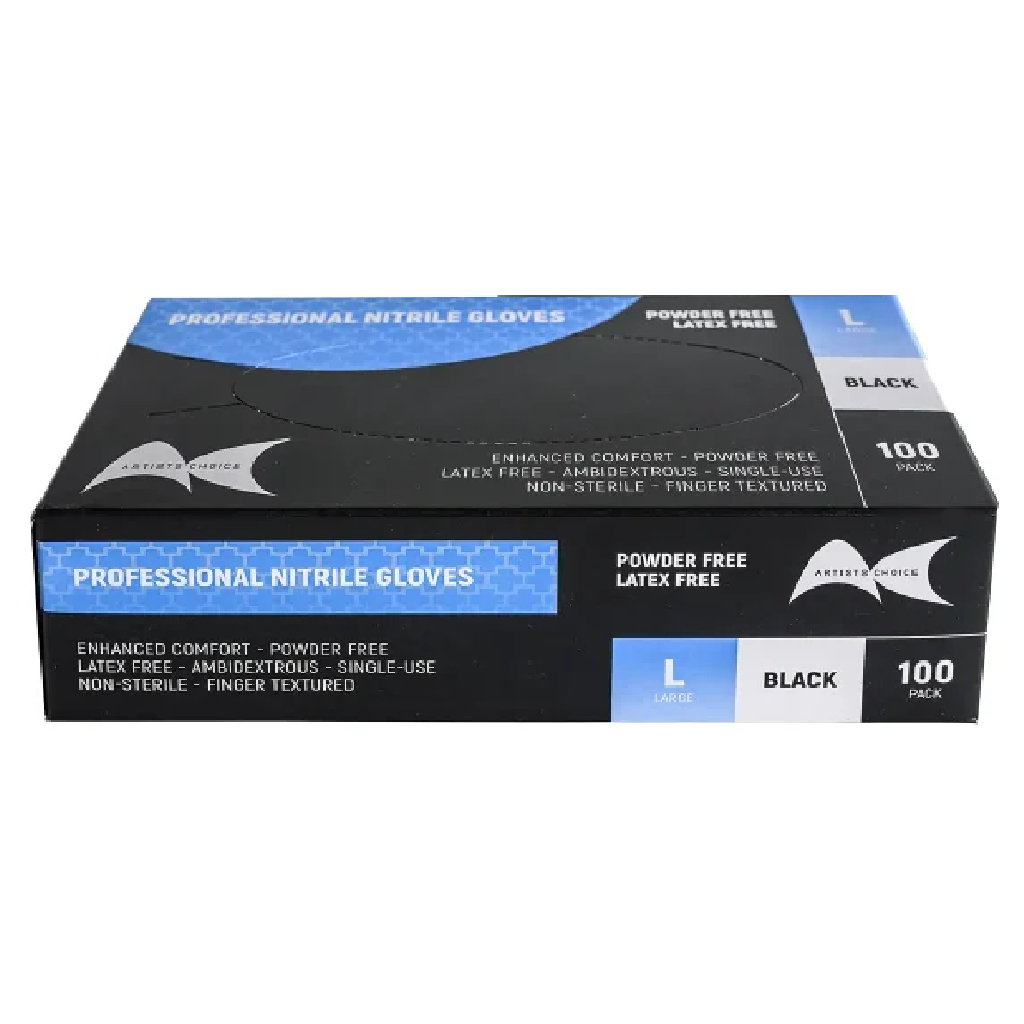 Gloves Nitrile Black Powder Free Artists Choice - Large